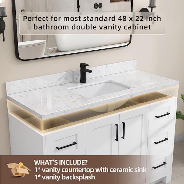 Zeafive Kar 48.44 in. W x 22 in. D Carrara White Engineered Marble