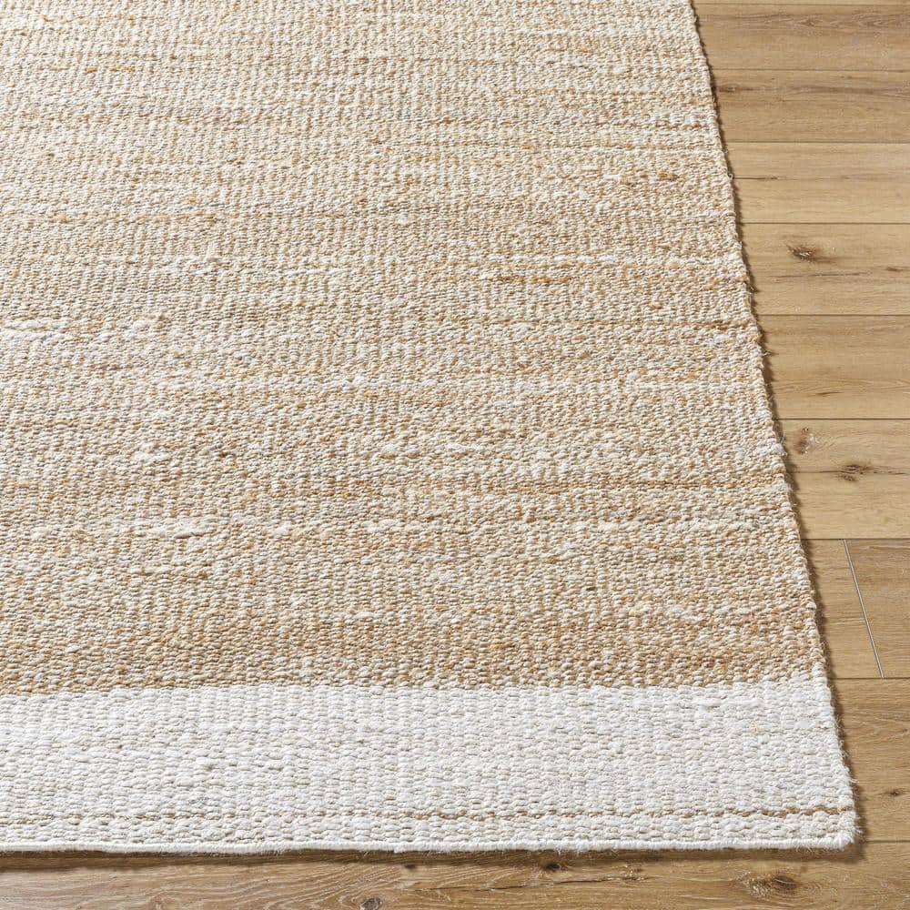 Handwoven Beige and White Jute Rectangular Area Rug