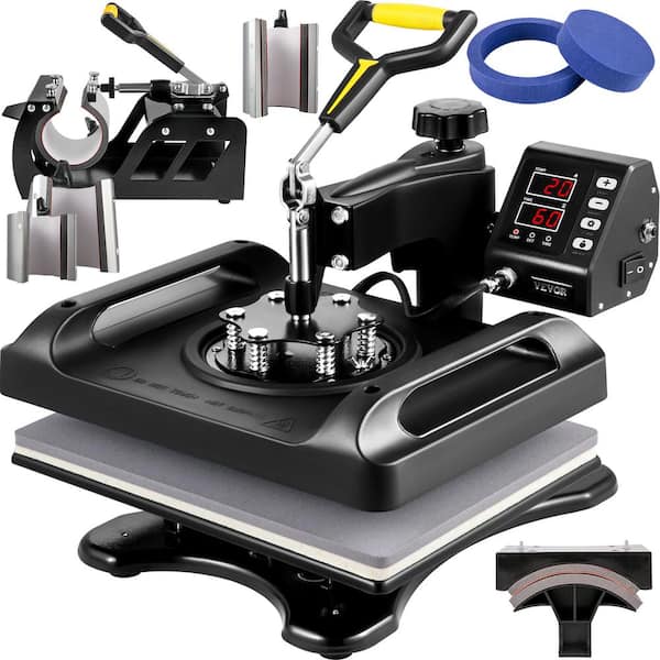 VEVOR 12 in. x 15 in. Upgrade Heat Press Machine 8 in 1 Combo Multifunctional Sublimation Shirt Printing Machine, Black
