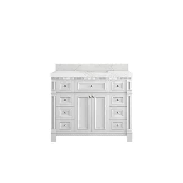 Willow Collections Paris 42 in. W x 22 in. D x 36 in. H Single Sink Bath Vanity in White with 2 in. Calacatta Nuvo qt. Top
