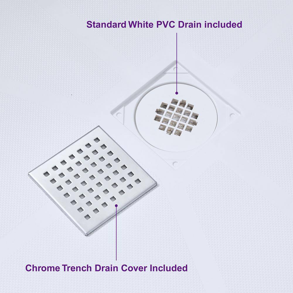 48" White Solid Surface Rectangular Shower Pan with Center Drain