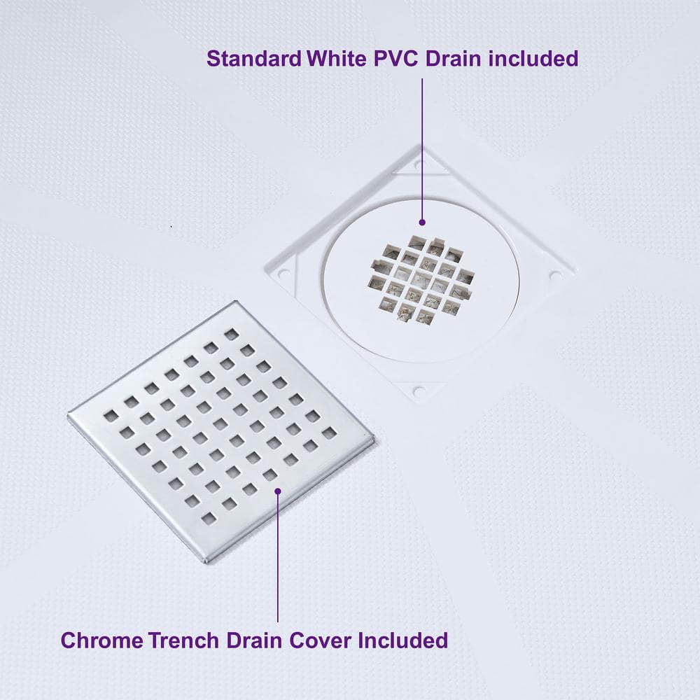 36" White Rectangular Shower Pan Base with Polished Chrome Drain Cover
