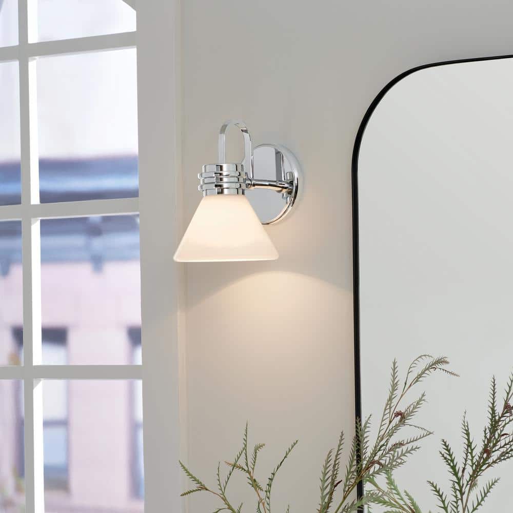 Farum 9.5 in. 1-Light Chrome Bathroom Wall Sconce Light with Opal Glass Shade price history on PriceWatchPro