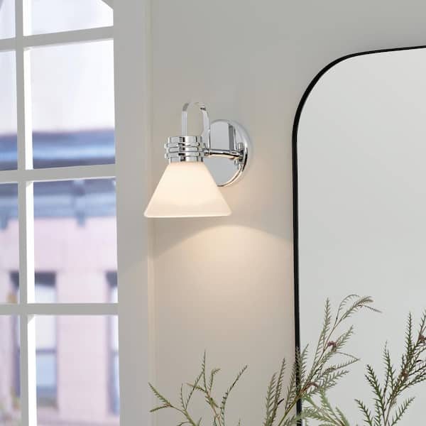 KICHLER Farum 9.5 in. 1-Light Chrome Bathroom Wall Sconce Light with Opal Glass Shade