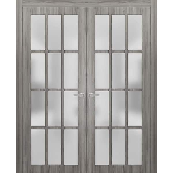 72 in. x 84 in. Ginger Ash Finished Universal/Reversible Frosted Glass Solid Wood Assembly Required Interior Door Kit