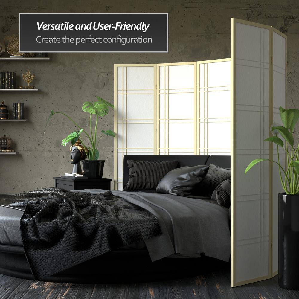 72" Tall Off-White Shoji 5-Panel Folding Room Divider