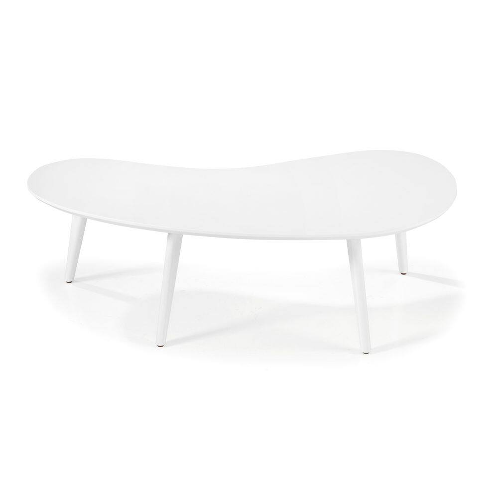 White Oval Solid Wood Mid-Century Modern Coffee Table