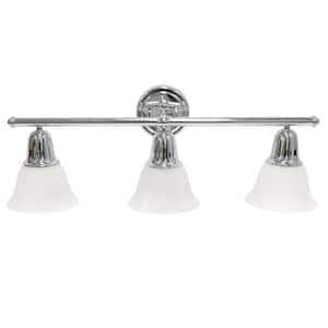 26.5 in. 3-Light Chrome Straight Metal Bar and Frosted Marble White Glass Shades Decorative Vanity Light