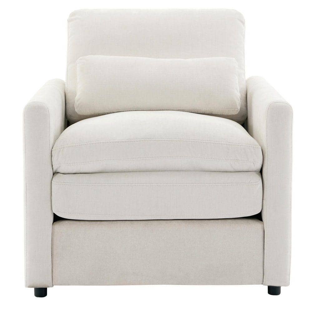 Beige Chenille Upholstered Rolled Armchair