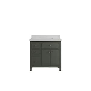 Sonoma 36 in. W x 22 in. D x 36 in. H Single Sink Bath Vanity Center in Pewter Green with 2" Carrara Quartz Top