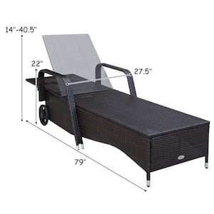 1-Piece Wicker Outdoor Chaise Lounge with Adjustable Backrest and White Cushion