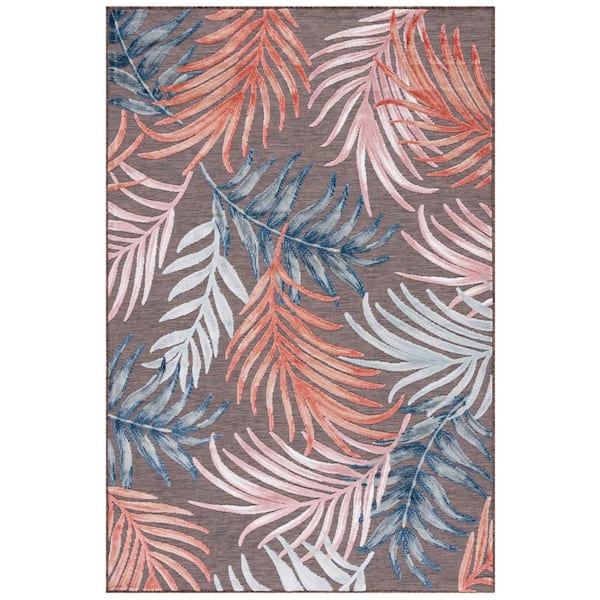 Cabana Brown/Blue 5 ft. x 8 ft. High-Low Abstract Leaf Indoor/Outdoor Area Rug