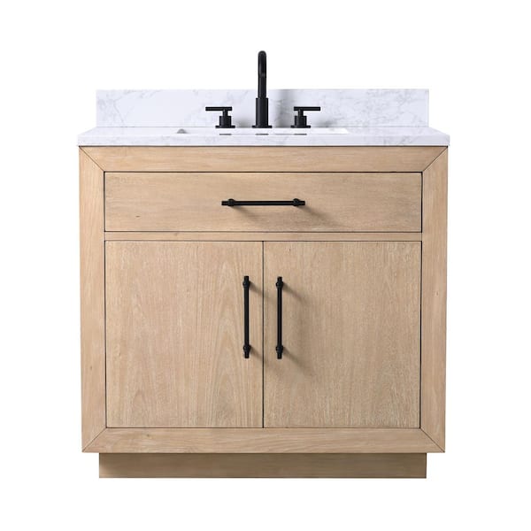 36 in. W x 22 in. D x 38 in. H Single Sink Bath Vanity in Light Wheat with Arabescato White Engineered Marble Top
