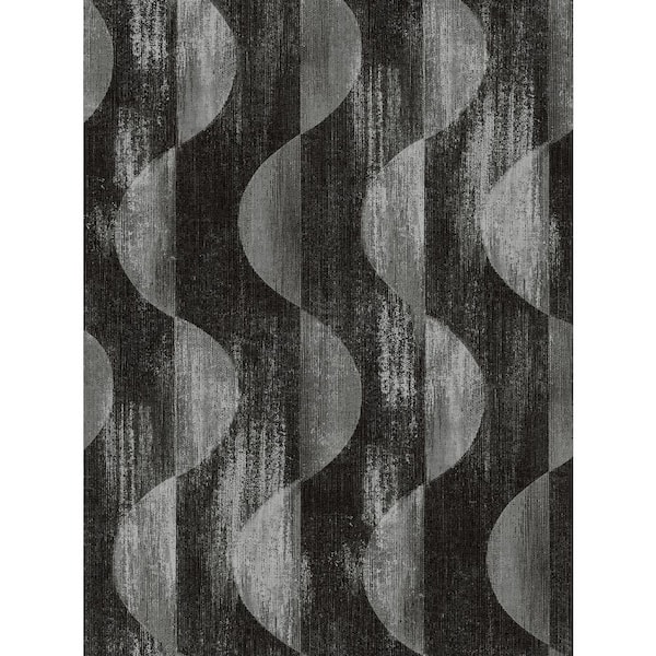 STACY GARCIA HOME Charcoal Half Circles Vinyl Peel and Stick Wallpaper Roll (30.75 sq. ft.)