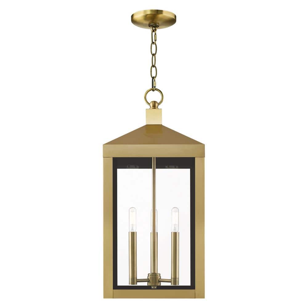 Antique Brass Rectangular Glass Pendant Light