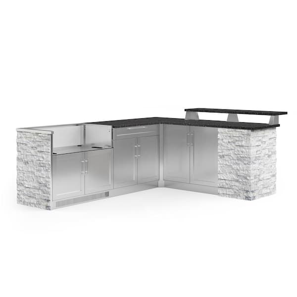 NewAge Products Signature Series Stainless Steel 8-Piece L Shape Outdoor Kitchen Cabinet Set with 40 in. Grill Cabinet