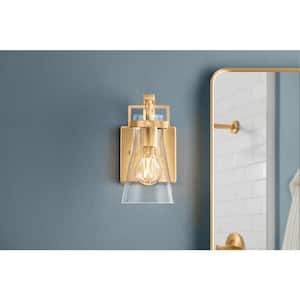 Clermont 5 in. 1-Light Satin Brass Bathroom Vanity Light with Seeded Glass Shade