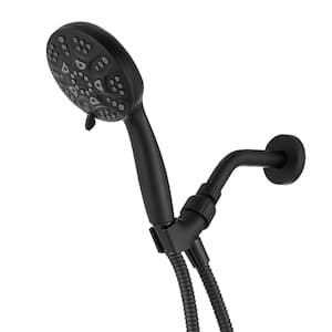 6-Spray 4.3 in. Wall Mount Handheld Shower Head 1.8 GPM Extra Long Stainless Steel Hose and Adjustable Bracket in Black