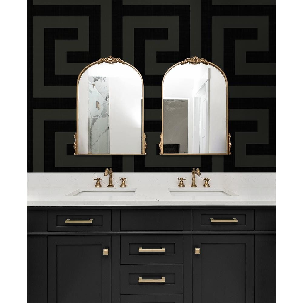 Ebony and Graphite Greek Key Peel and Stick Wallpaper
