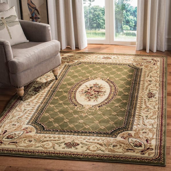 Lyndhurst Sage/Ivory 5 ft. x 8 ft. Antique Floral Medallion Area Rug