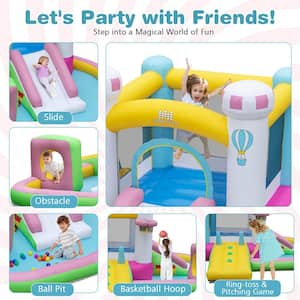 Inflatable Bounce House with Slide Jumping Area Obstacle Ball Pit with 480-Watt Blower