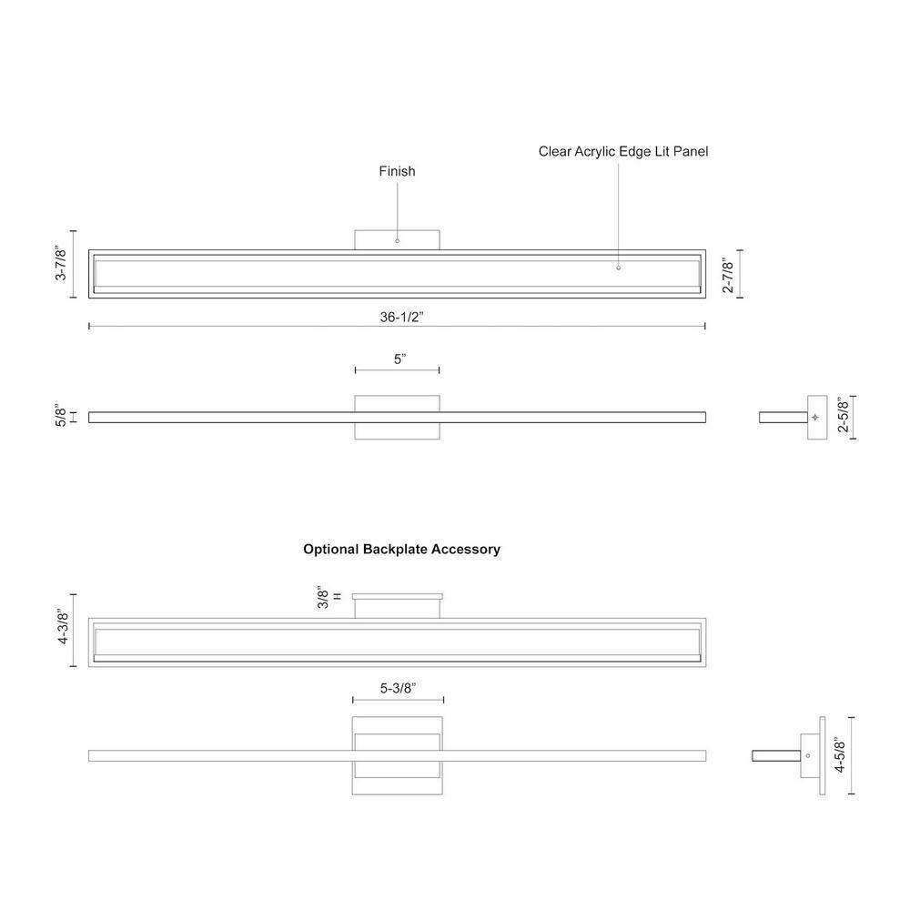 Sleek Chrome 36.5" Rectangular LED Bath Bar with Dimmable Light