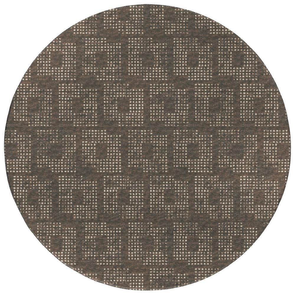 Eleanor Brown 8 ft. x 8 ft. Geometric Indoor/Outdoor Washable Area Rug