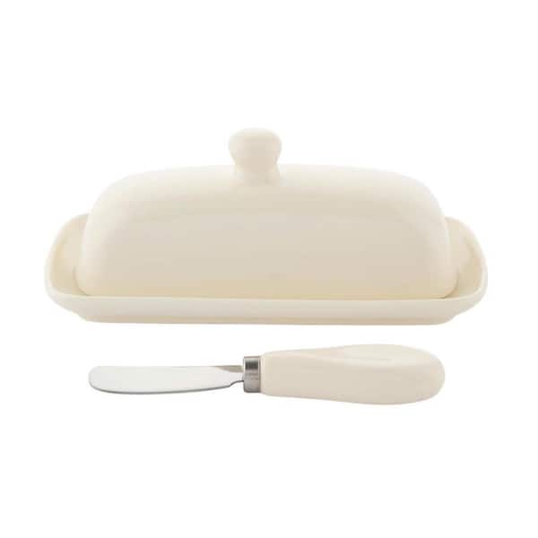 1.5 oz. Ivory Porcelain Butter Dish with Knob Handle Great for Cooking, Durable & Sturdy Butter Keeper