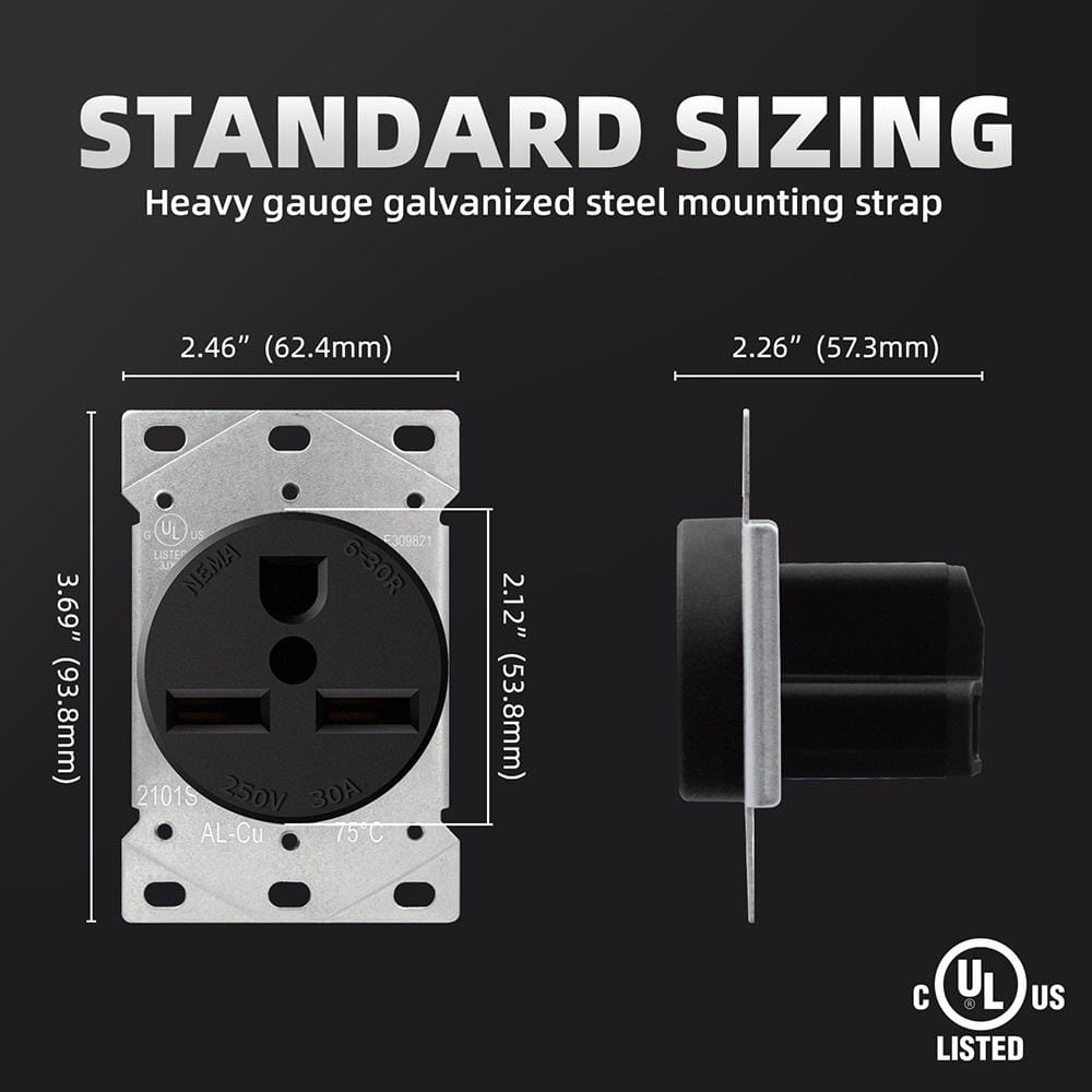 30 Amp Black Thermoplastic Tamper Resistant Single Outlet