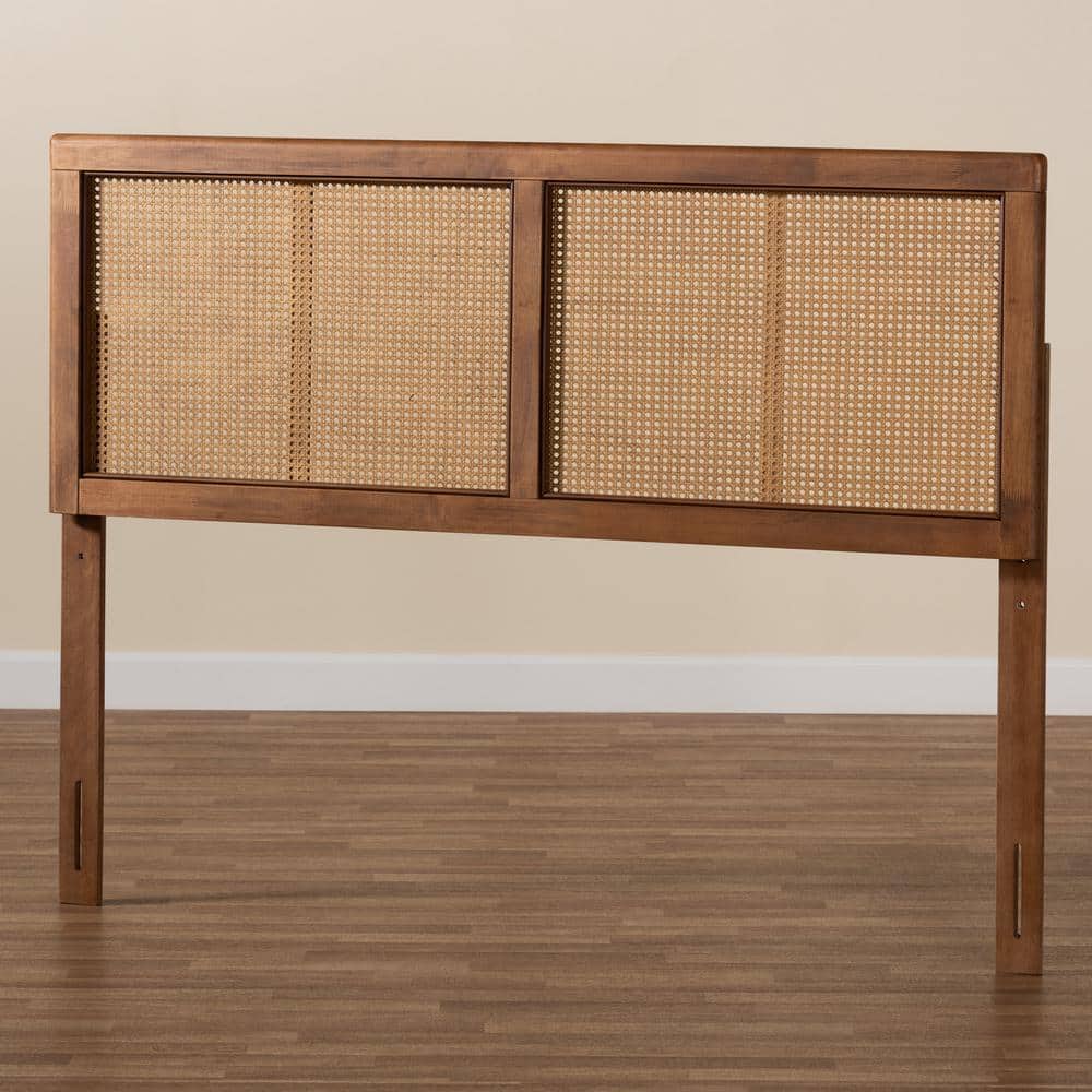 Gilbert Mid-Century Walnut Wood and Rattan Full Headboard