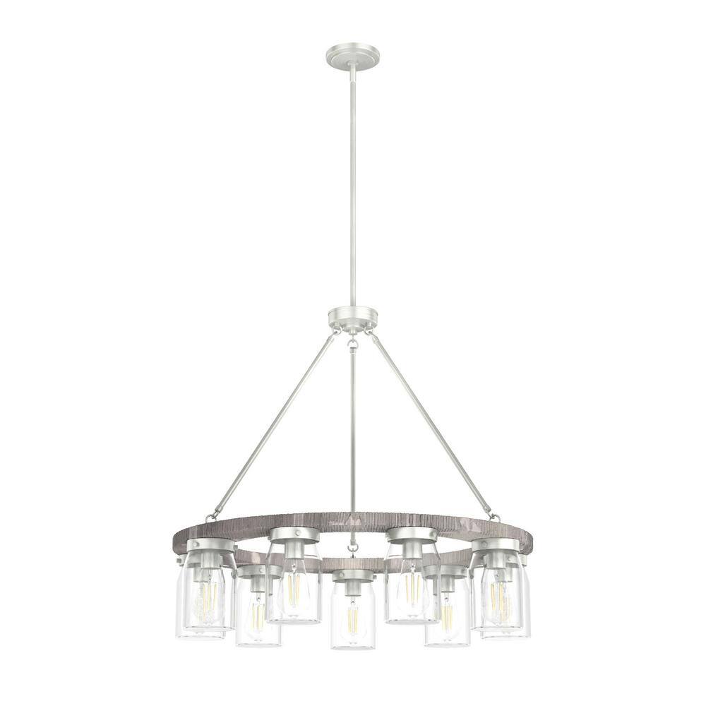 Devon Park Brushed Nickel 9-Light Rustic Wagon Wheel Chandelier