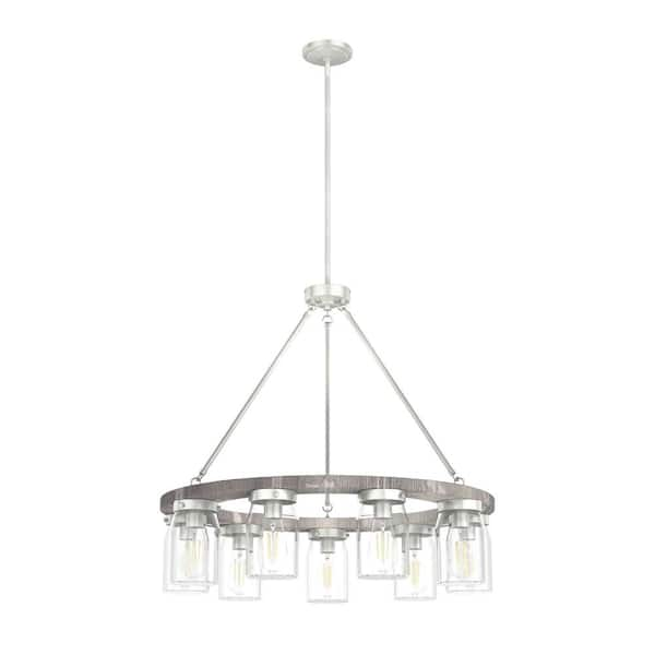 Devon Park 9-Light Brushed Nickel Wagonwheel Chandelier with Clear Glass Shades Kitchen Light