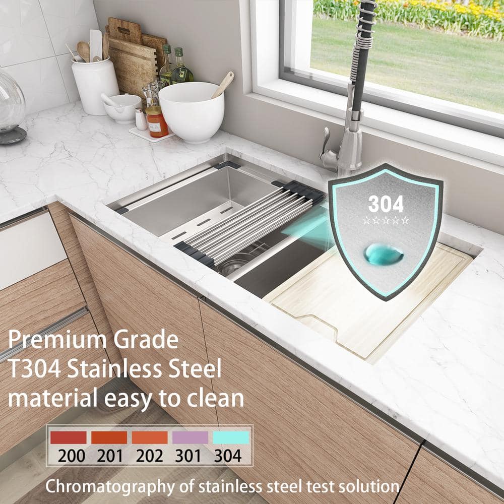 Sinber 33" Stainless Steel Double Bowl Drop-In Workstation Sink