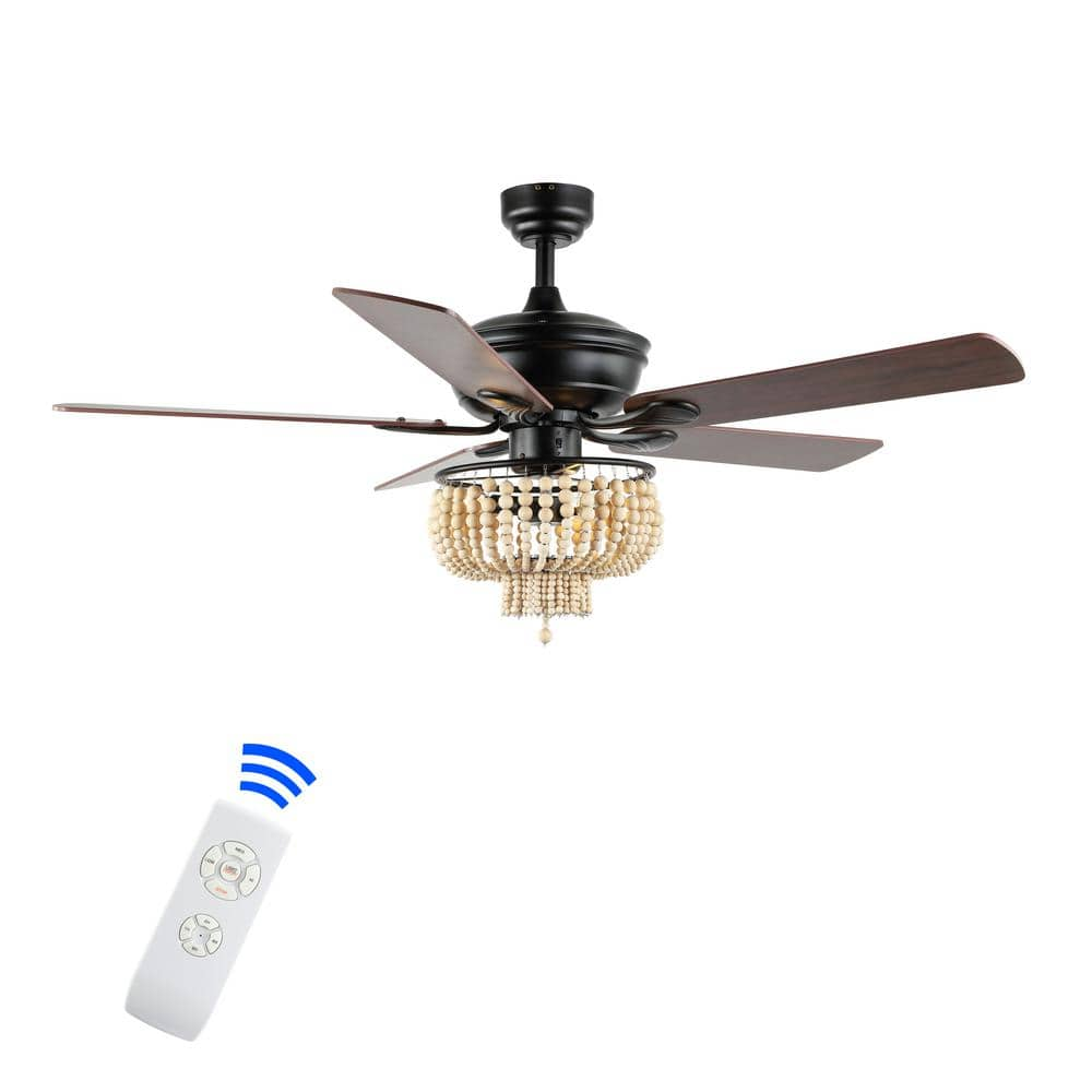 JONATHAN Y Erin Industrial Rustic 52-in Black/Light Brown Indoor Downrod or  Flush Mount Smart Chandelier Ceiling Fan with Light and Remote (5-Blade) in  the Ceiling Fans department at