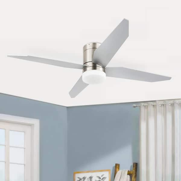 52 in. Indoor Low Profile LED Indoor Brushed Nickel Ceiling Fan with Light Kit and Remote Control