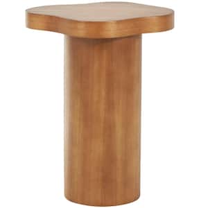 15 in. Brown Pedestal Large Round Wood End Table with Rounded Square Top