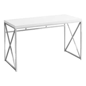 48 in. Rectangular White Writing Desk with Open Storage