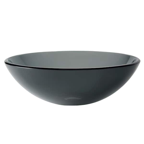 KRAUS Single-Tone Clear Black Glass Round Vessel Sink