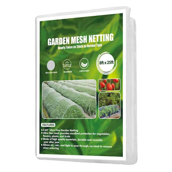 8 ft. x 25 ft. White Durable Garden Netting for Vegetables Fruits and Flowers Growing