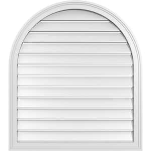 32 in. x 36 in. Round Top White PVC Paintable Gable Louver Vent Functional