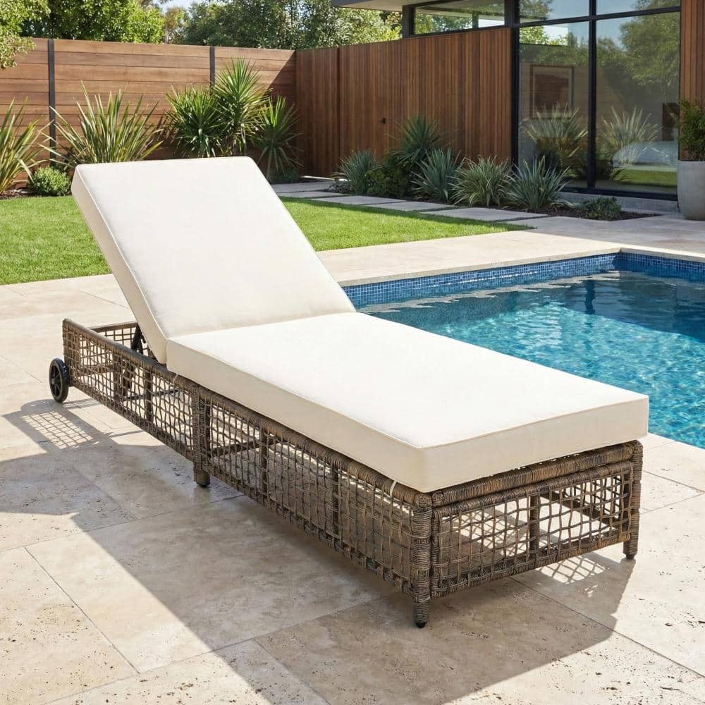 Grey Brown Metal Outdoor Chaise Lounge with Beige Cushions and 5-Position Backrest price history on PriceWatchPro
