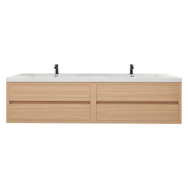 Louis 84 in. W x 20 in. D x 22 in. H Double Sink Floating Bath Vanity in Champagne Oak with White Acrylic Top