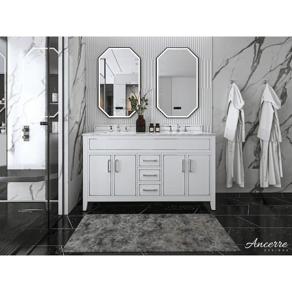 Ancerre Designs Aspen 60 in. W x 22 in. D White Bath Vanity with Top in Carrara Marble with White Basin
