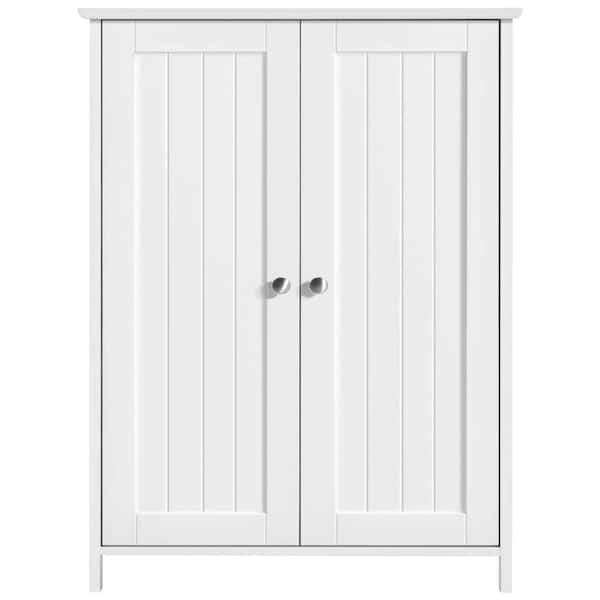 Dracelo 23.6 in. W x 11.8 in. D x 31.7 in. H White Linen Cabinet with Double Doors