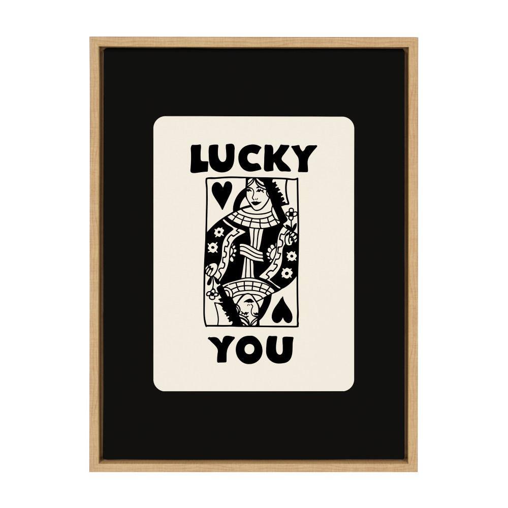 Lucky You Black and White Canvas Art Print with Natural Frame