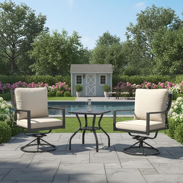 3-Piece Wicker Outdoor Dining Chairs Set with Cushions