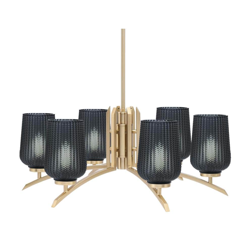 Siena 26.75 in. 6-Light New Age Brass Chandelier with 5 in. Smoke Textured 