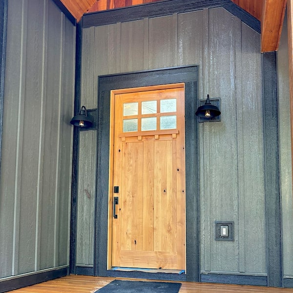 42 in. x 96 in. Craftsman 2 Panel 6Lite Clear Low-E w/Dentil Shelf Right-Hand Unfinished Wood Alder Prehung Front Door
