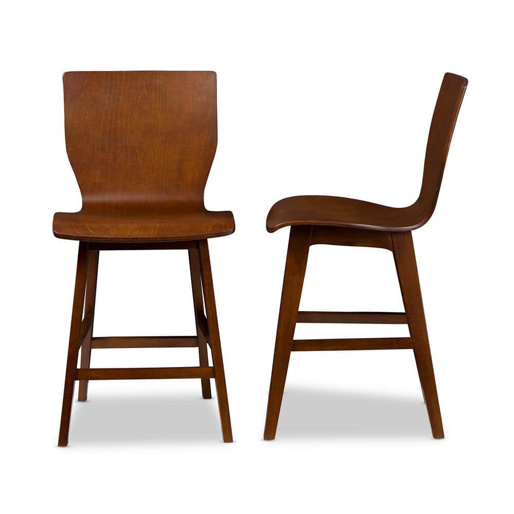 Elsa Dark Walnut Mid-Century Modern Counter Stools, Set of 2