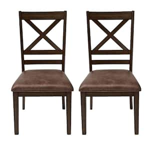 Indoor Brown PU Leather Upholstered and Rubberwood Dining Chairs, Set of 2